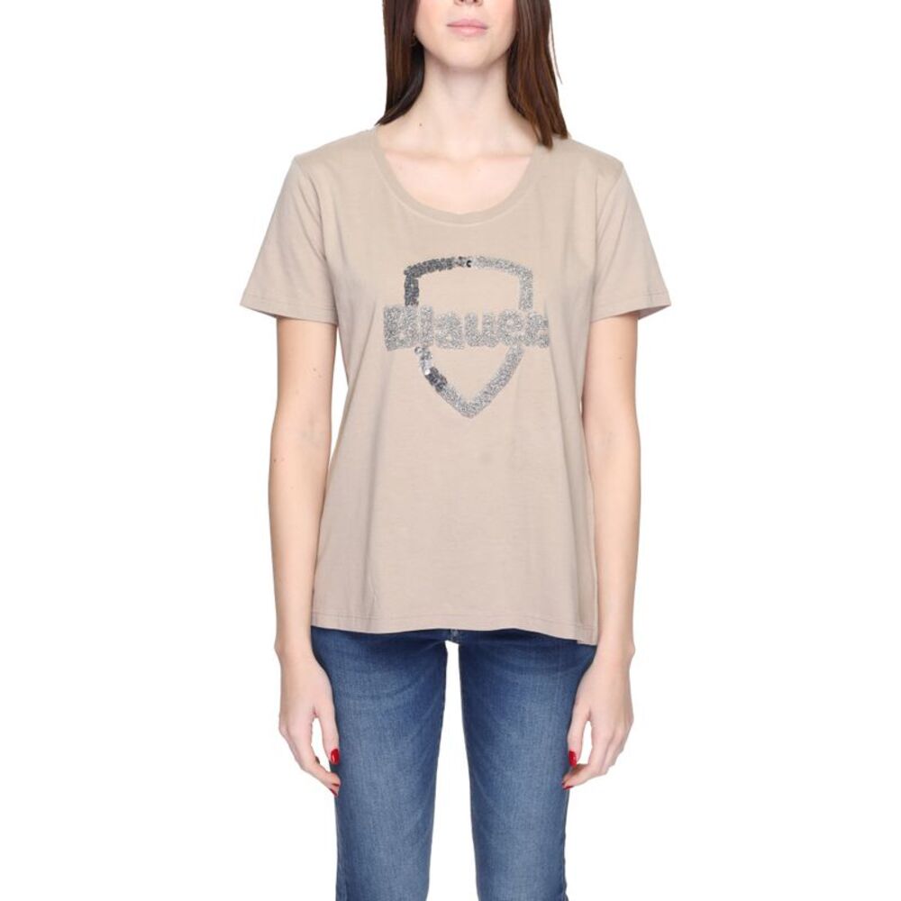 Blauer Sequin Detail Crew Neck TShirt Women Beige Shirts